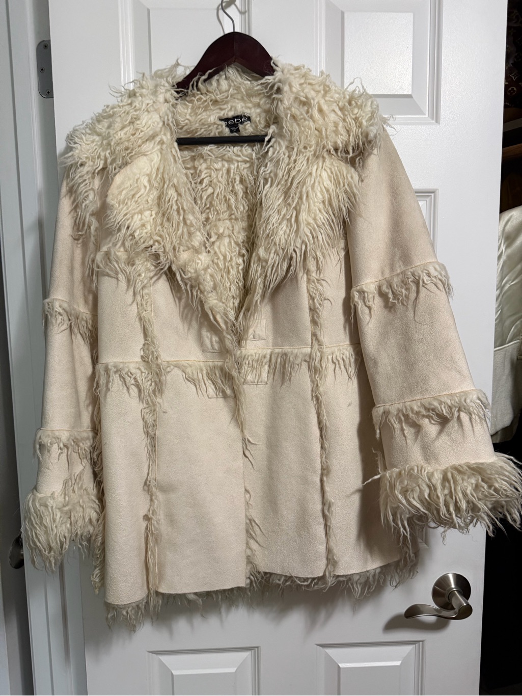Bebe Cream Suede And Faux Shearling Teddy Jacket